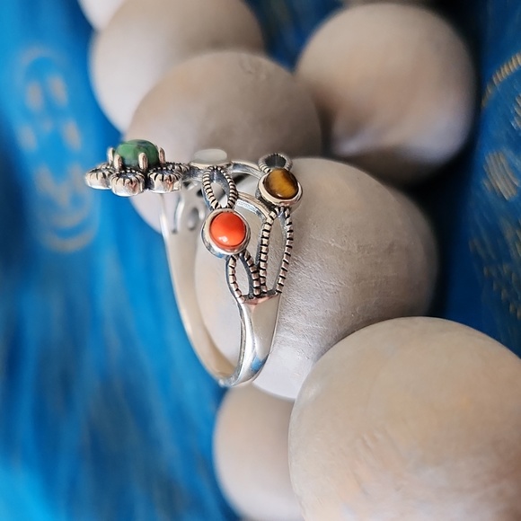 NEW Sterling Silver Multi-Stone & Flower Ring - Picture 2 of 4